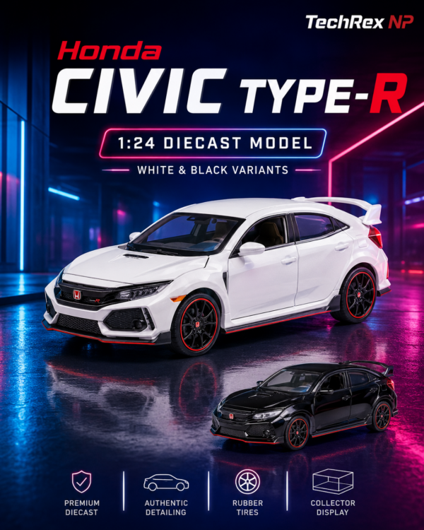 ChatGPT Image May 28, 2026, 09_36_18 AM (1) JianYuan Honda Civic Type R-Style 1:32 Diecast Model Car – White & Black Alloy Collectible Hot Hatch Sports Car for JDM Fans & Gifts