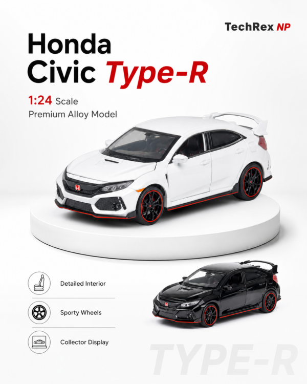 ChatGPT Image May 28, 2026, 09_36_18 AM (2) JianYuan Honda Civic Type R-Style 1:32 Diecast Model Car – White & Black Alloy Collectible Hot Hatch Sports Car for JDM Fans & Gifts