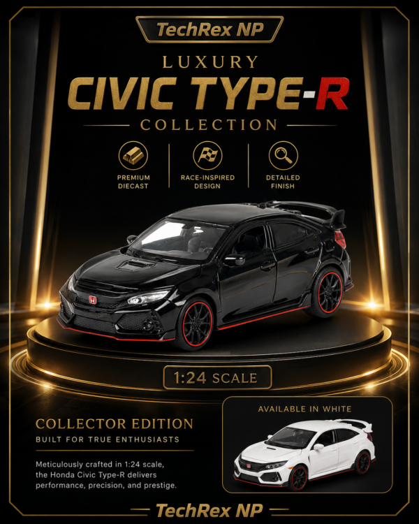 ChatGPT Image May 28, 2026, 09_36_19 AM (3) JianYuan Honda Civic Type R-Style 1:32 Diecast Model Car – White & Black Alloy Collectible Hot Hatch Sports Car for JDM Fans & Gifts