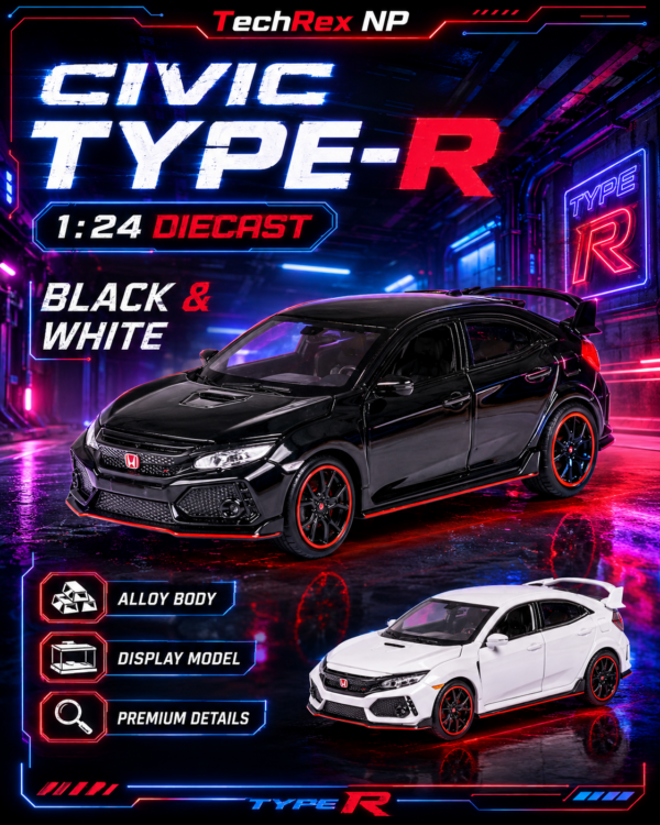 ChatGPT Image May 28, 2026, 09_36_21 AM (4) JianYuan Honda Civic Type R-Style 1:32 Diecast Model Car – White & Black Alloy Collectible Hot Hatch Sports Car for JDM Fans & Gifts