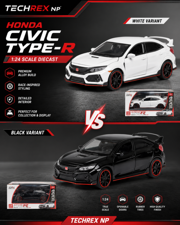 ChatGPT Image May 28, 2026, 09_36_23 AM (8) JianYuan Honda Civic Type R-Style 1:32 Diecast Model Car – White & Black Alloy Collectible Hot Hatch Sports Car for JDM Fans & Gifts