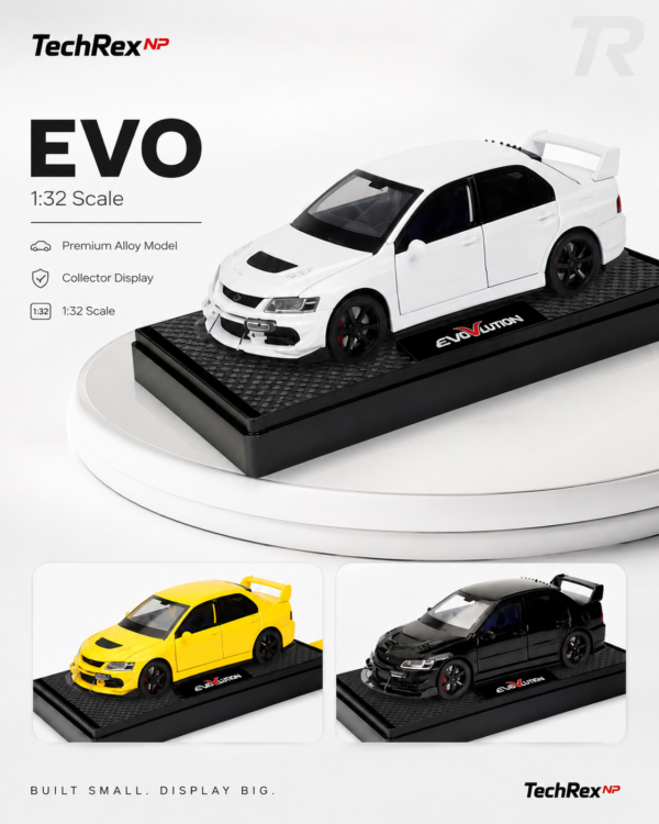 ChatGPT Image May 28, 2026, 09_38_47 AM (2) Chiyuan Mitsubishi Lancer Evolution EVO-Style 1:32 Diecast Model Car – Black White Yellow Alloy JDM Sports Car for Gifts & Collectors
