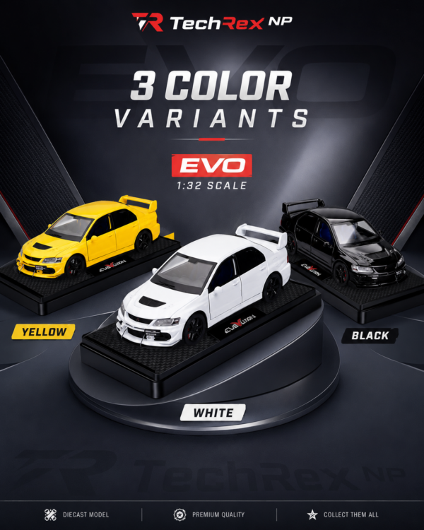 ChatGPT Image May 28, 2026, 09_38_49 AM (7) Chiyuan Mitsubishi Lancer Evolution EVO-Style 1:32 Diecast Model Car – Black White Yellow Alloy JDM Sports Car for Gifts & Collectors