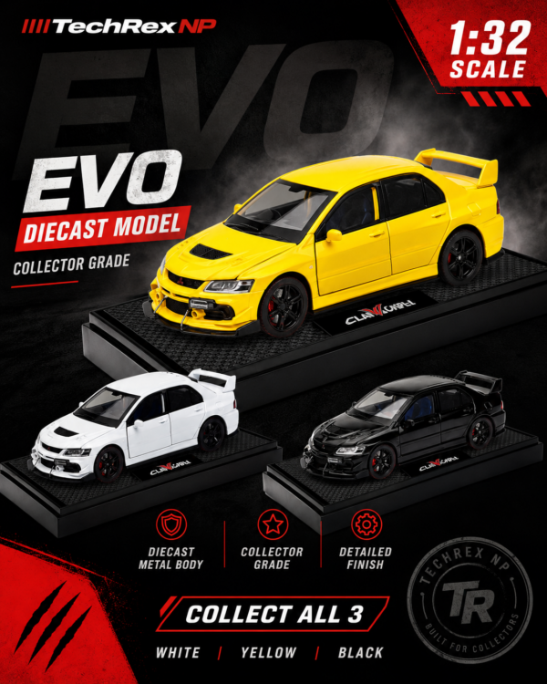 ChatGPT Image May 28, 2026, 09_38_51 AM (10) Chiyuan Mitsubishi Lancer Evolution EVO-Style 1:32 Diecast Model Car – Black White Yellow Alloy JDM Sports Car for Gifts & Collectors