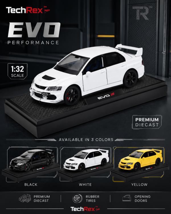 ChatGPT Image May 28, 2026, 09_38_51 AM (9) Chiyuan Mitsubishi Lancer Evolution EVO-Style 1:32 Diecast Model Car – Black White Yellow Alloy JDM Sports Car for Gifts & Collectors
