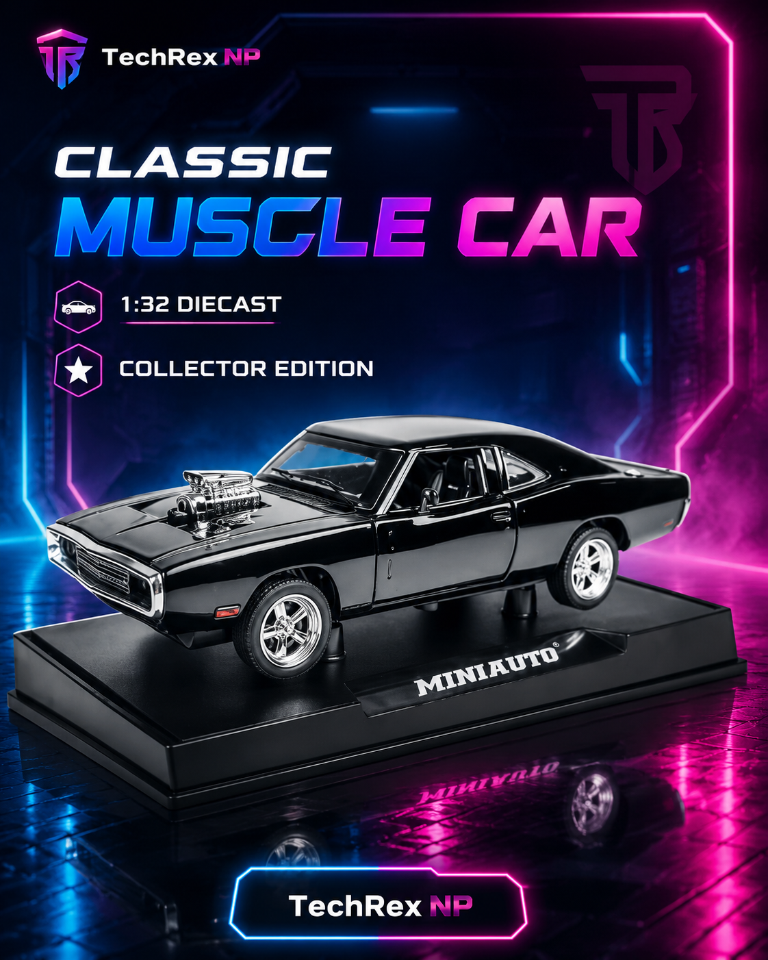 JianYuan Dodge Challenger-Style 1:32 Diecast Model Car – Black Muscle Car Alloy Collectible Display Car for Car Lovers & Gifts