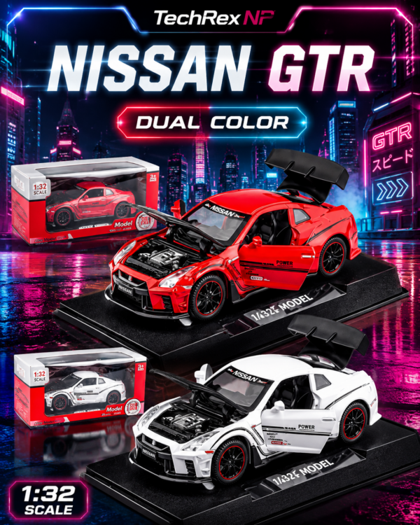 JiaYe Nissan GT-R R35-Style 1:32 Diecast Model Car – Premium Red/White Collectible Sports Car Display Model for GT-R Fans