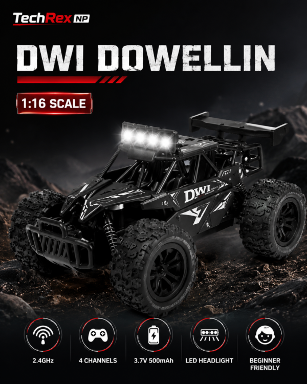 DWI Dowellin DWI 3699-068 1:16 2WD Off-Road Monster Truck RC Car – 2.4GHz 20km/h LED Headlight Toy