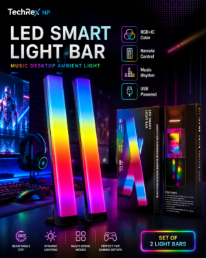 LED Smart Light Bar RGB+IC Music Desktop Ambient Light – Set of 2 USB Powered Remote Control Gaming Light Bars LED Smart Light Bar RGB+IC set of 2 USB powered remote control gaming ambient light bars in Nepal by TechRex NP