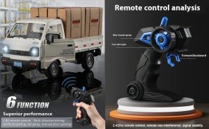 1:16 RC Pickup Transport Truck – 2.4GHz Rechargeable Cargo Truck with Spray & LED Lights